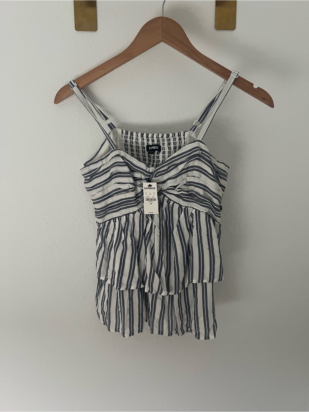 NWT Express Women’s Striped Tiered Sleeveless Top - White & Navy